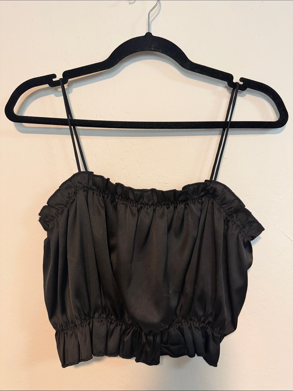Black Satin Cropped Cami Top